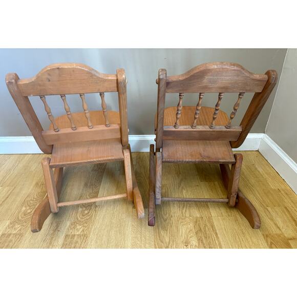 (2) 17.5" Tall Pine Folding Rocking Chairs - Picture 4 of 10